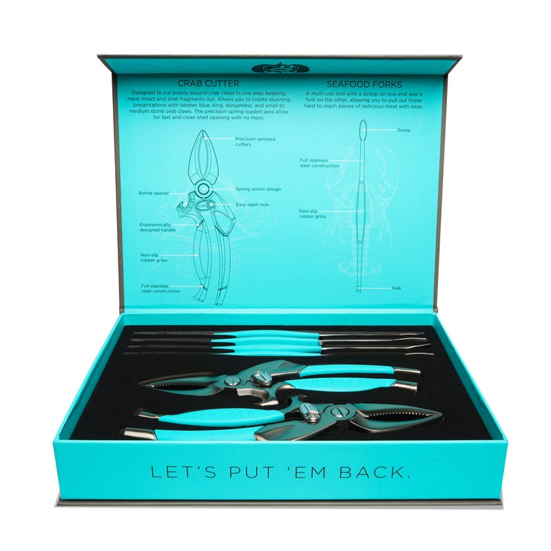 Toadfish Crab & Lobster Seafood Tool Set - 2 Shell Crackers With Cutters & 4 Multi-Use Forks - Non-Slip Grips - Stainless Steel - Built-In Bottle Opener - Makes A Beautiful Gift - Image 1